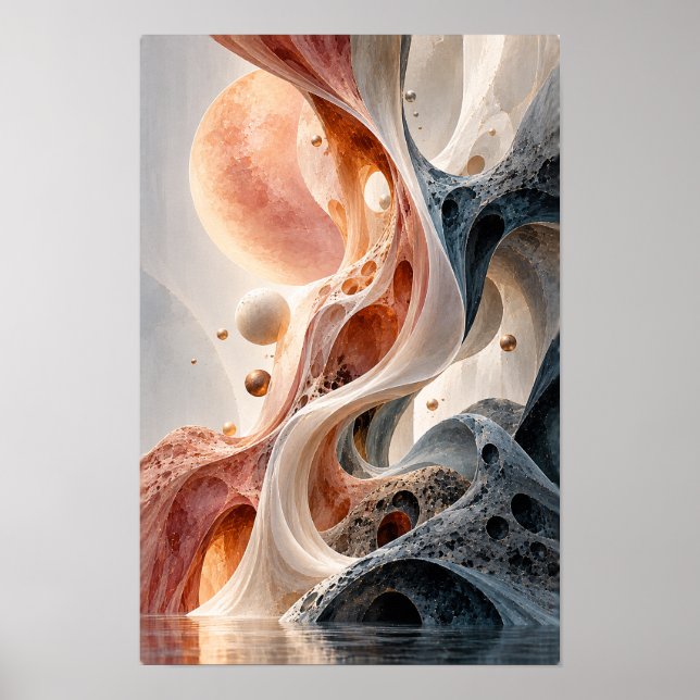 Rose Gold Celestial Flow Surreal Abstrakt Väggkons Poster (Framsidan)