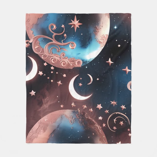 Rose Gold Celestial Moon-filta – Lyx Sömlös Fleecefilt (Framsidan)