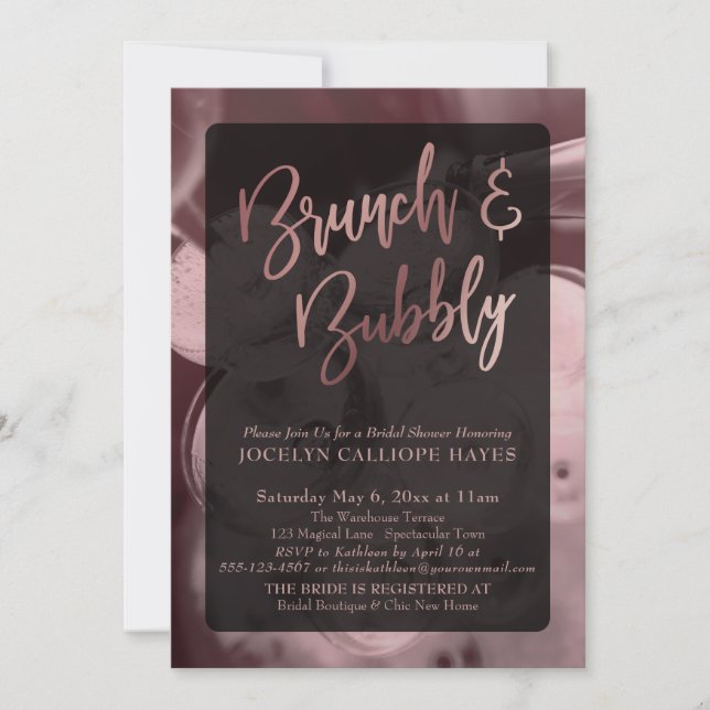 Rose Gold Champagne Brunch & Bubbly Handskrift Inbjudningar (Framsida)
