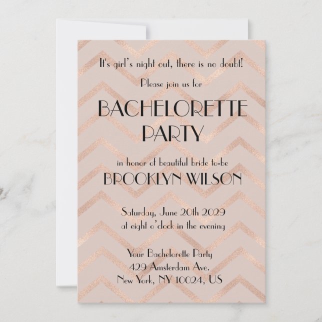Rose Gold Chevron Bachelorette Party Invite Inbjudningar (Framsida)