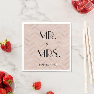Rose Gold Chevron Wedding Napkins Pappersservett