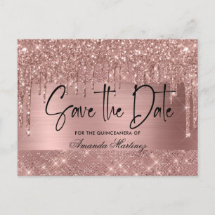 Rose Gold Chic Quinceañera Spara Datumet Vykort