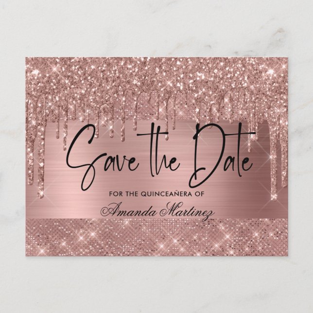 Rose Gold Chic Quinceañera Spara Datumet Vykort (Framsida)