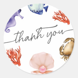 Rose gold Coastal Chic Watercolor thank you  Runt Klistermärke