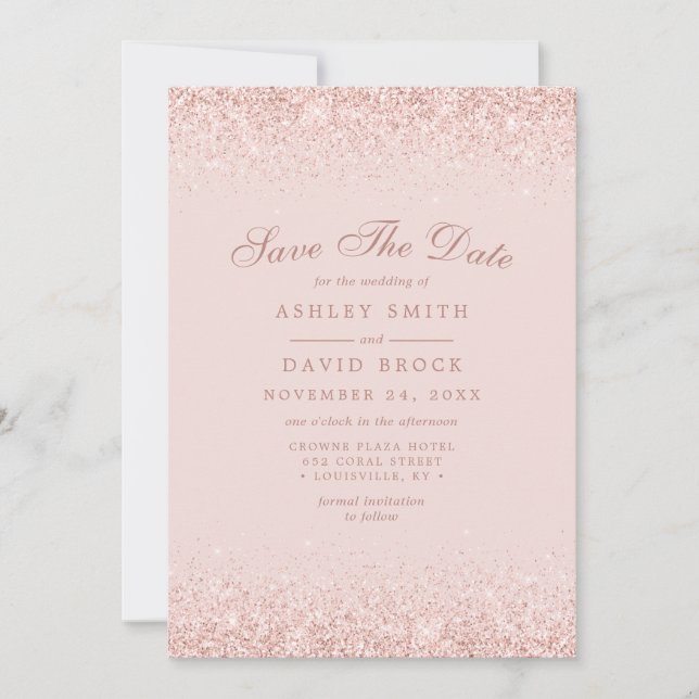 Rose Gold Confetti Blush Rosa Modern Spara Datumet (Framsida)