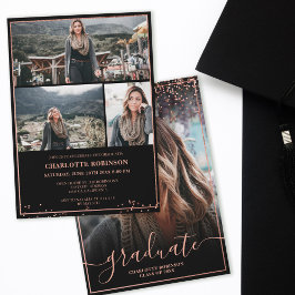 Rose gold confetti border script photo graduation inbjudningar