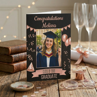 Rose Gold Congrats Graduation card with Photo Kort