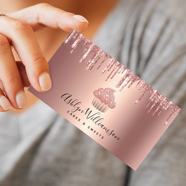 Rose Gold Cupcake Glitter Drips Bageri Konditor Ch Visitkort (Skapare uppladdad)