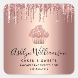 Rose Gold Cupcake Glitter Drips Konditor Bageri Fyrkantigt Klistermärke