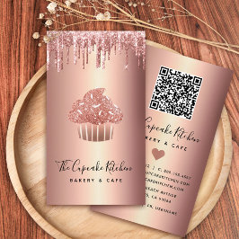 Rose Gold Cupcake Glitter Drips QR-kod Bageri Visitkort