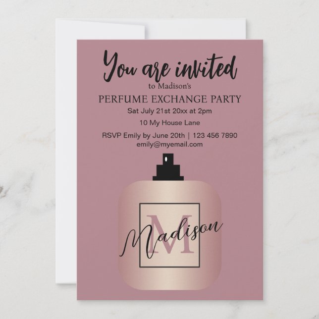 Rose Gold Custom Perfume Exchange Party Inbjudningar (Framsida)