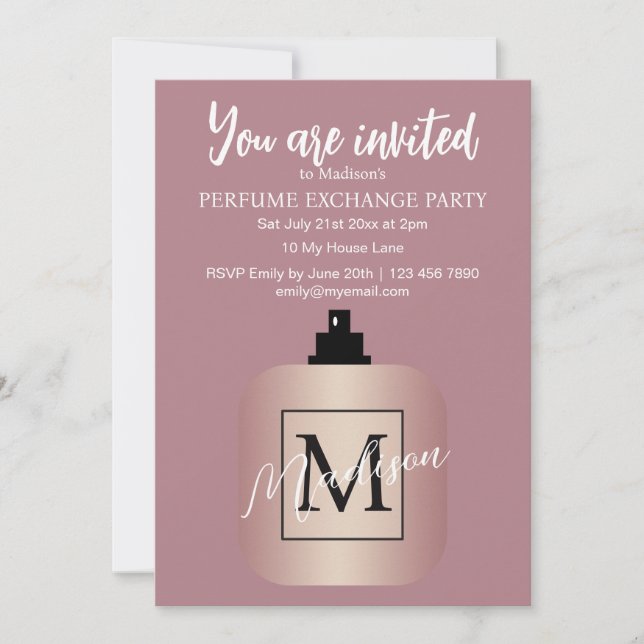 Rose Gold Custom Perfume Exchange Party Inbjudningar (Framsida)