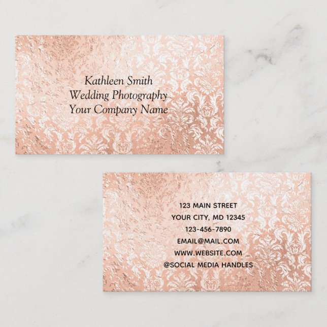 Rose Gold Damask Elegant Feminint  Visitkort (Fram/baksida)