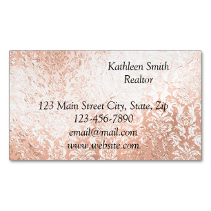 Rose Gold Damask Elegant Skrift Magnetiska Visitkort