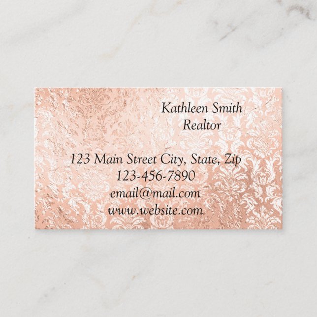 Rose Gold Damask Elegant Skrift Visitkort (Framsida)