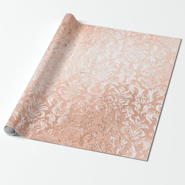 Rose Gold Damast Presentpapper (Utrullad)