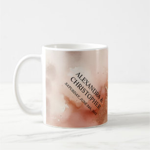 Rose Gold Damm Vattenfärg Bröllopsdag Kaffemugg