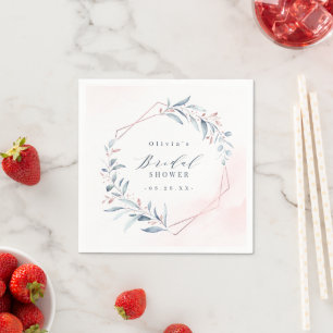 Rose Gold Dammig Blå Greenery Bröllopsdusch Pappersservett