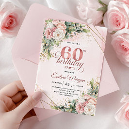 Rose Gold Dammig Rosa Blommig 60-års Födelsedagsin Inbjudningar