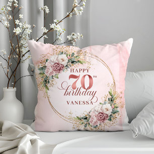 Rose Gold Dammig Rosa Blommig Kudde 70-årsdag