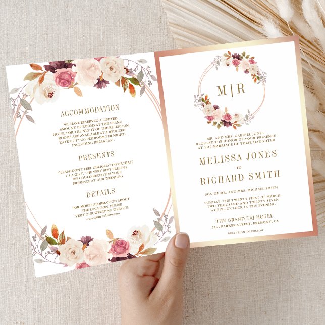 Rose Gold Dammig Rosa Blommig QR-kod Bröllop Inbjudan (Skapare uppladdad)