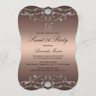 Rose Gold Diamant Damask Sweet 16 Inbjudan