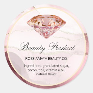 Rose Gold Diamant Marmor Agat Skönhet Spa Produkt Runt Klistermärke