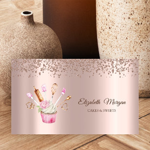 Rose Gold-diamanter, blommig cupcake-bakverktyg Visitkort