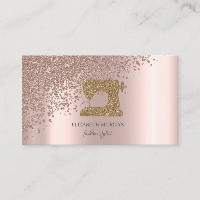  Rose Gold Diamonds Gold Glitter Sewing Machine Visitkort (Framsida)
