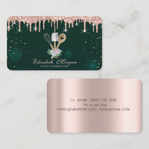 Rose Gold Drip Jordgubbs Grön Namnkort