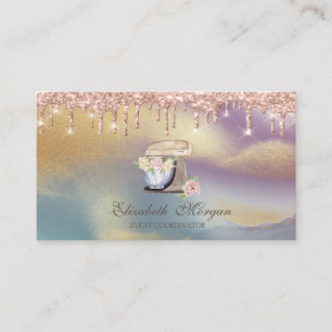 Rose Gold Drip Retro Mixer Blommor Holografisk Visitkort