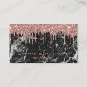 Rose Gold Drip Svart Marmor Anpassa Glitter Visitkort