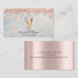 Rose Gold Drips Bageri Opal Holografisk Visitkort