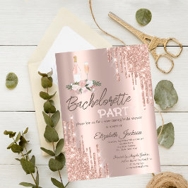 Rose Gold Drips Blommor Sjungfrufest Inbjudningar
