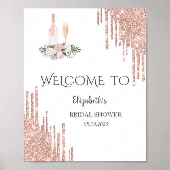 Rose Gold Drips Brunch & Bubbly Bröllopsdusch Poster (Framsidan)