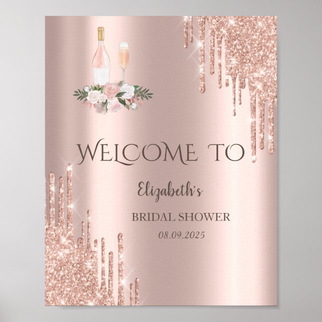 Rose Gold Drips Brunch & Bubbly Bröllopsdusch Poster (Framsidan)