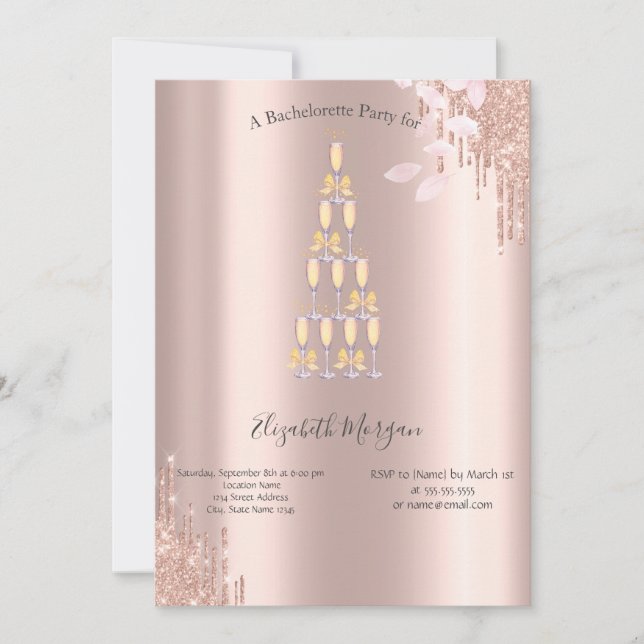 Rose Gold Drips Champagneglas Systerfest   Inbjudningar (Framsida)