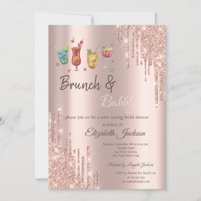 Rose Gold  Drips Cocktails Brunch & Bubbly Inbjudningar (Framsida)