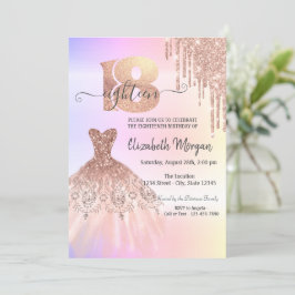 Rose Gold Drips klänning Ombre 18-årsdag Inbjudningar
