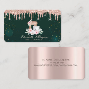 Rose Gold Drips Mixer Blommor Grön Visitkort