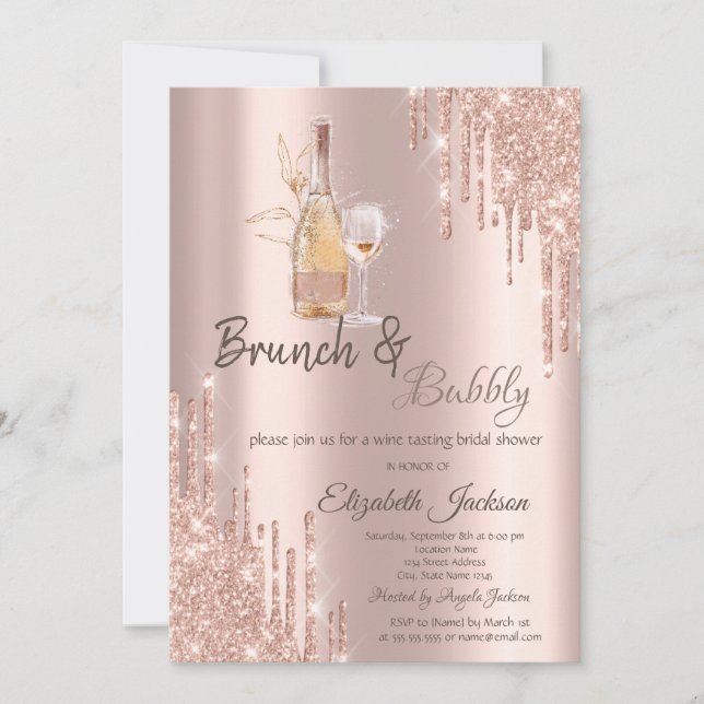 Rose Gold Drips Vinglas Brunch & Bubbly Inbjudningar (Framsida)