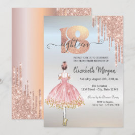 Rose Gold Droppande Ballerina Silver 18-årsdag Inbjudningar