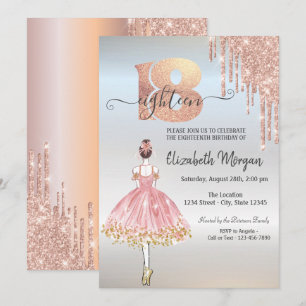 Rose Gold Droppande Ballerina Silver 18-årsdag Inbjudningar