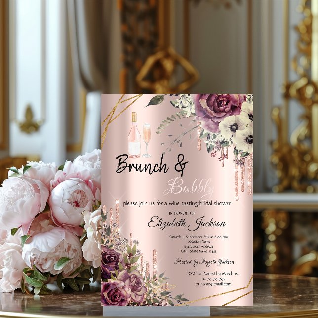 Rose Gold Droppande Blommig Bröllopsdusch Inbjudningar (Skapare uppladdad)