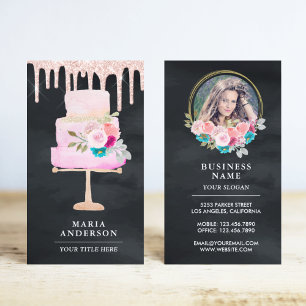 Rose Gold Droppande Blommig Tårta Bakverk Konditor Visitkort