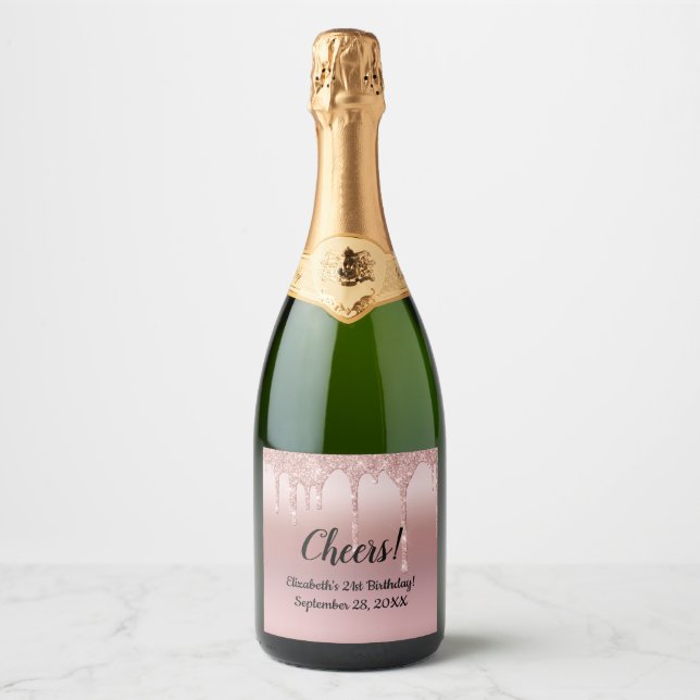 Rose Gold Droppande Glitter 21-årsfirande (Framsida)