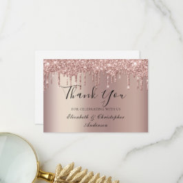 Rose Gold Droppande Glitter Bröllop Tacksamhetskor Tack Kort