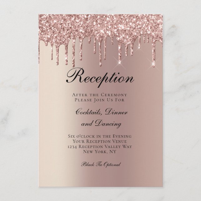 Rose Gold Droppande Glitter Bröllopsmottagning  Tilläggskort (Framsida)
