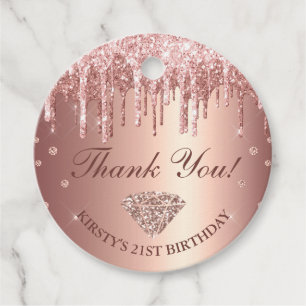 Rose Gold Droppande Glitter & Diamant Födelsedag Gåvor Etiketter