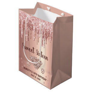 Rose Gold Droppande Glitter & Diamant Sweet 16